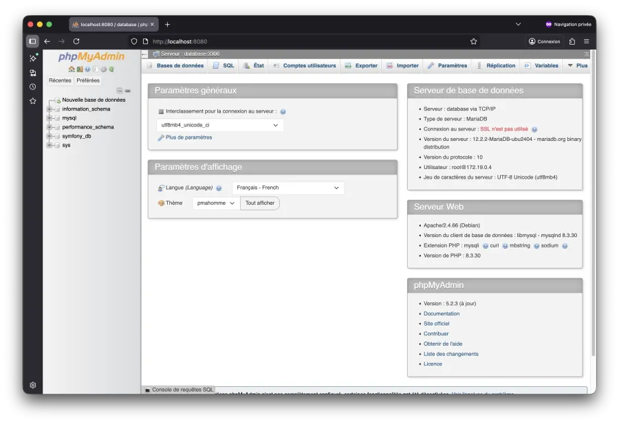 PhpMyAdmin interface